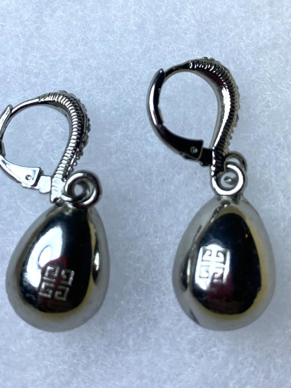 GIVENCHY Crystal Teardrop Dangle Earrings Silver Tone Clear Pave Leverback - Picture 2 of 8